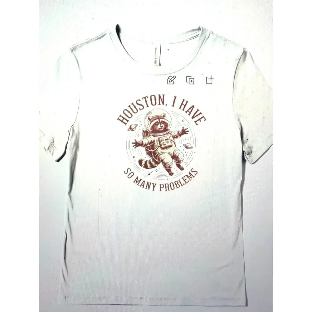 Houston I Have So Many Problems Raccoon Graphic Tee - Light Cream